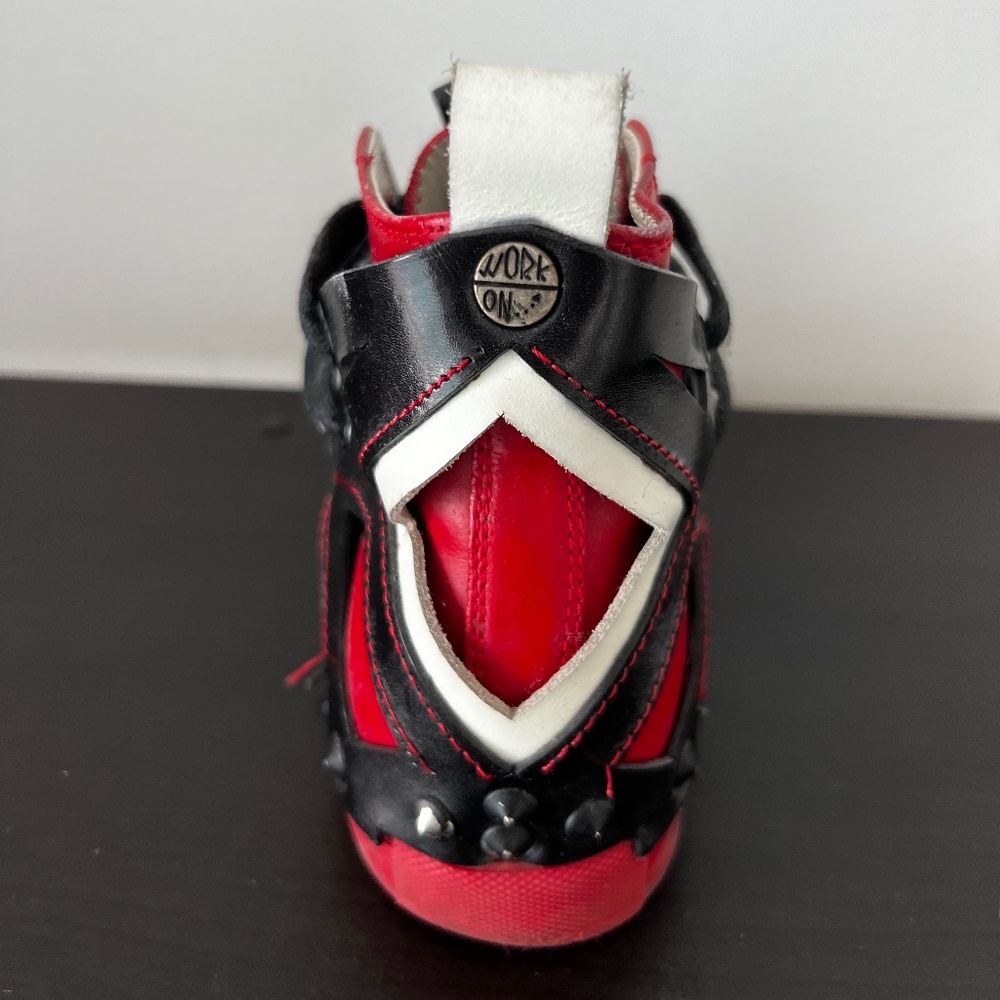 Red and black leather custom made sneakers